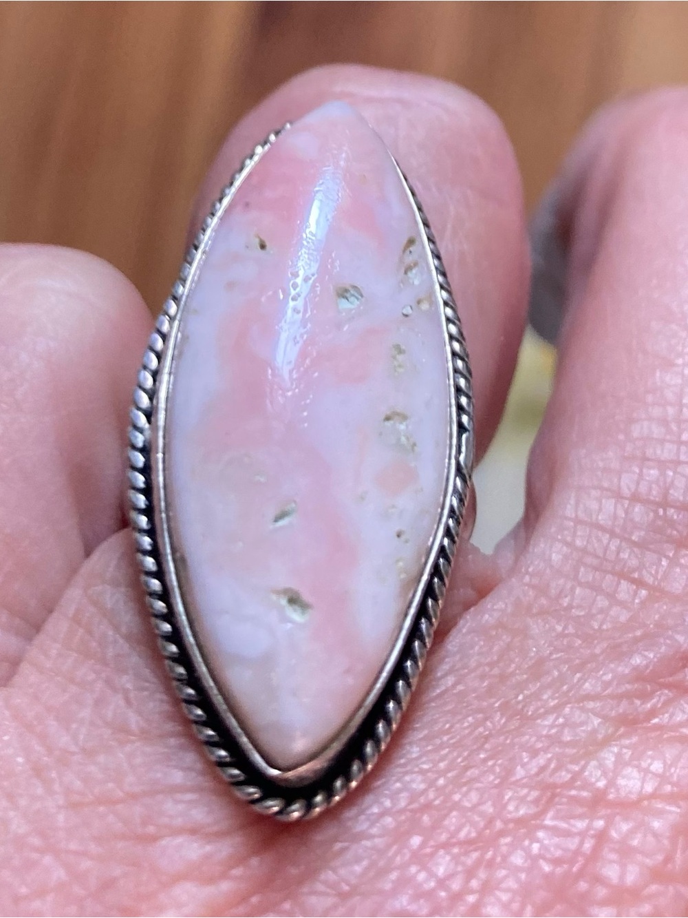 Vintage , Pink ,raw , delicate uncommon Opal Marquise Sterling-Style cocktail Ri